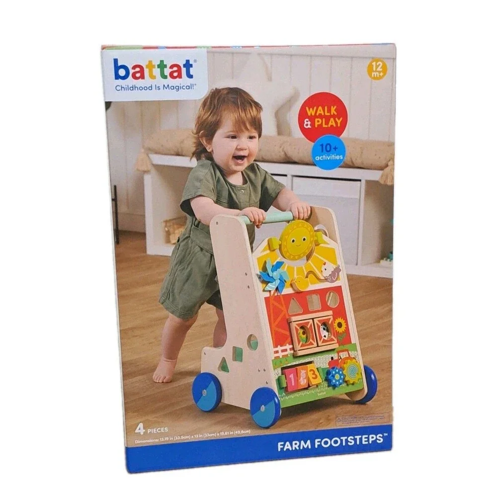 Battat Wooden Walk & Play Activity Walker For Toddlers New In Original Box